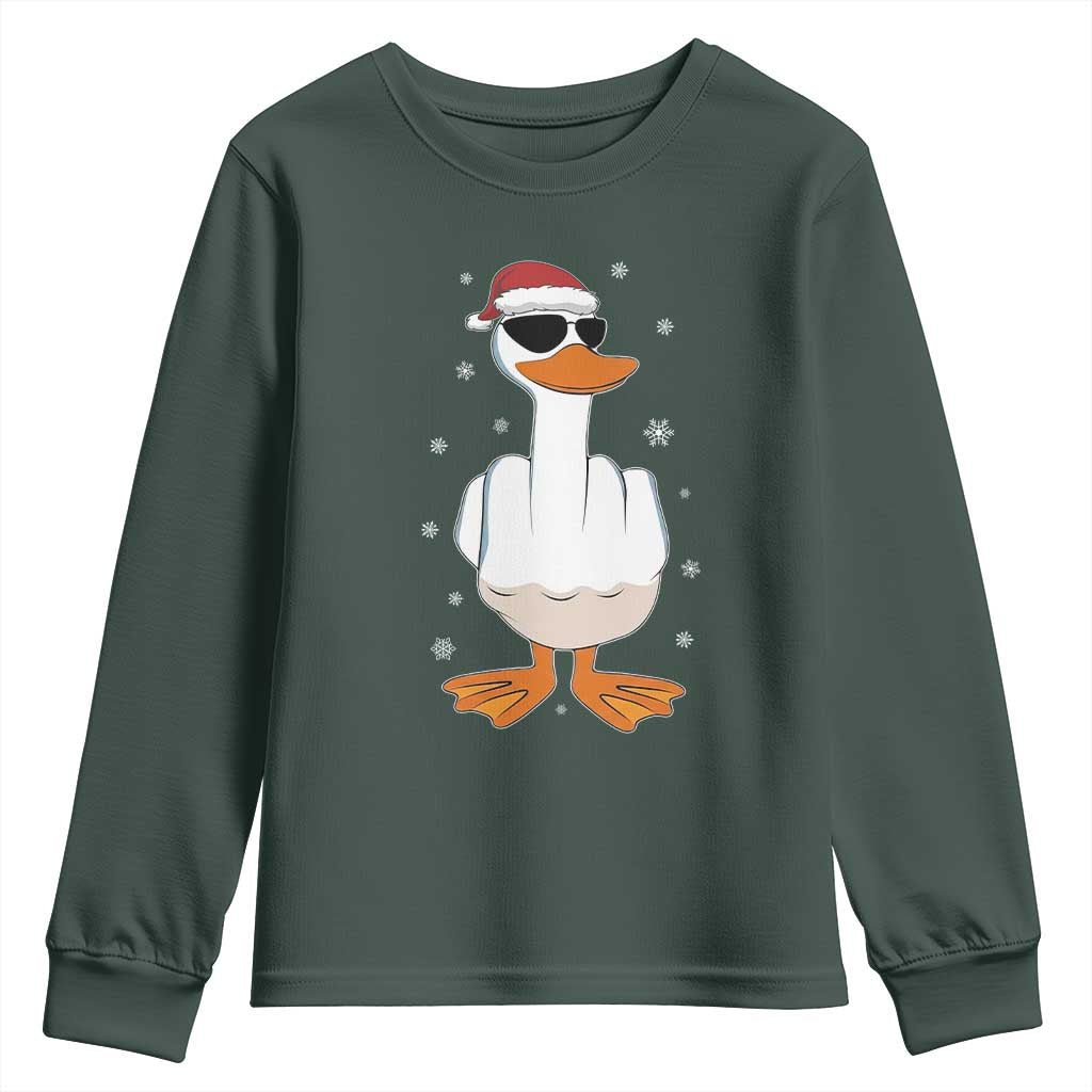 Funny Christmas Offensive Rude Duck Youth Sweatshirt I Dont Give A Duck Middle Finger Xmas TS11 Dark Forest Green Print Your Wear