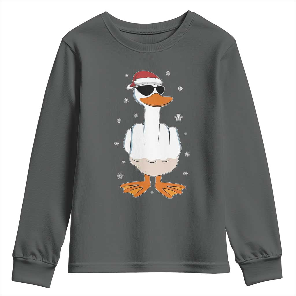 Funny Christmas Offensive Rude Duck Youth Sweatshirt I Dont Give A Duck Middle Finger Xmas TS11 Dark Heather Print Your Wear