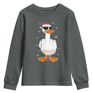 Funny Christmas Offensive Rude Duck Youth Sweatshirt I Dont Give A Duck Middle Finger Xmas TS11 Dark Heather Print Your Wear