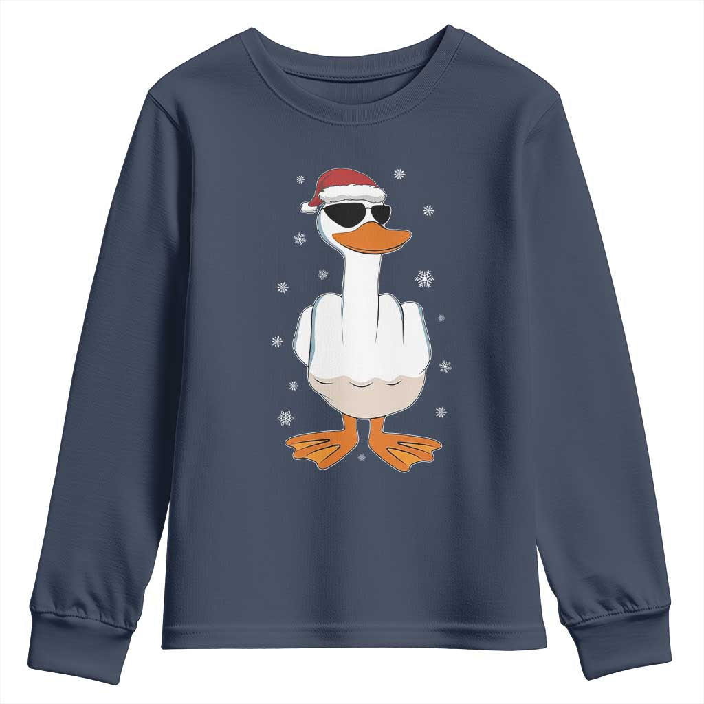 Funny Christmas Offensive Rude Duck Youth Sweatshirt I Dont Give A Duck Middle Finger Xmas TS11 Navy Print Your Wear