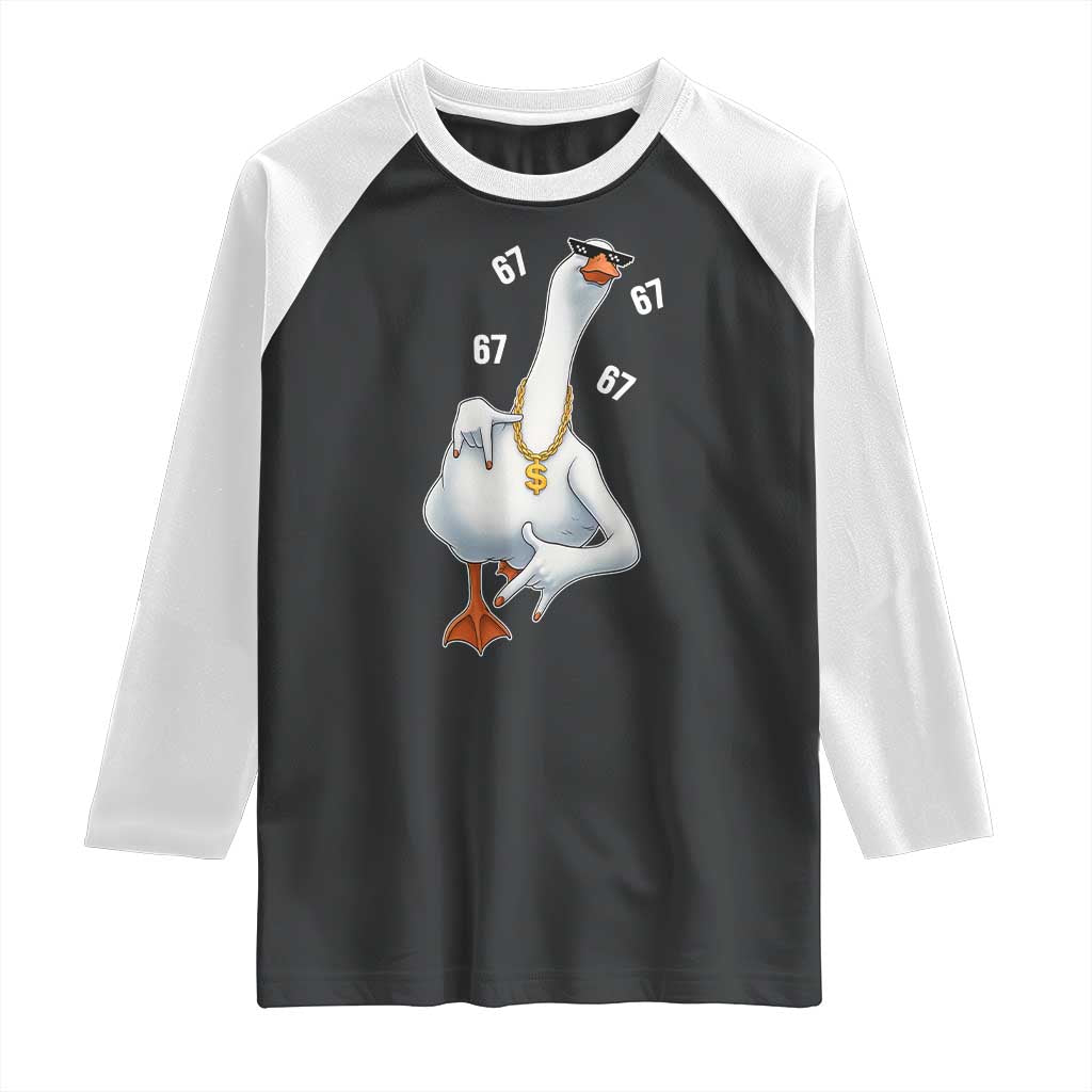 Funny 67 Cool Silly Goose Hip Hop Gangster Raglan Shirt TS11 Black White Print Your Wear