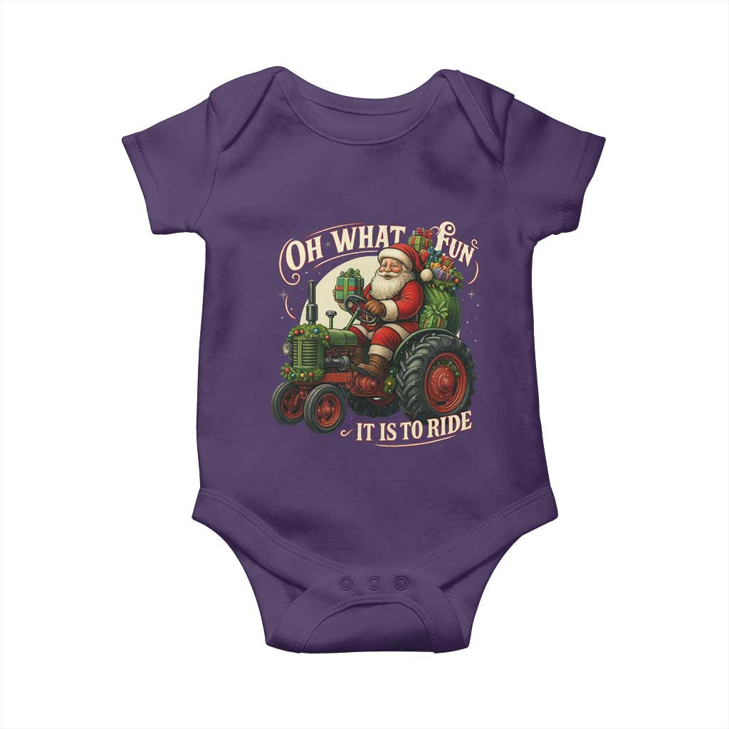 Funny Christmas Farmer Baby Onesie Oh What Fun It Is To Ride Santa Farm Tractor TS11 Purple Print Your Wear