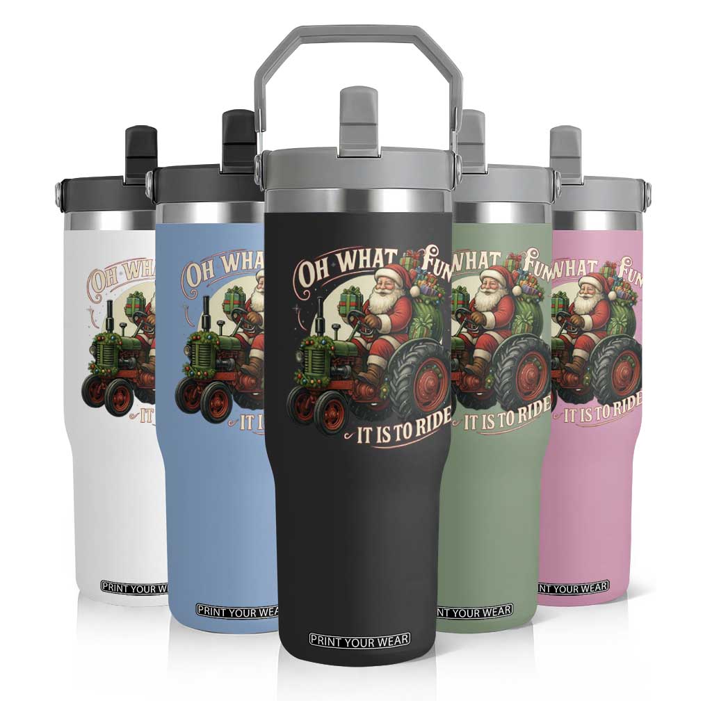 Funny Christmas Farmer Flip Straw Tumbler Oh What Fun It Is To Ride Santa Farm Tractor TS11 Print Your Wear