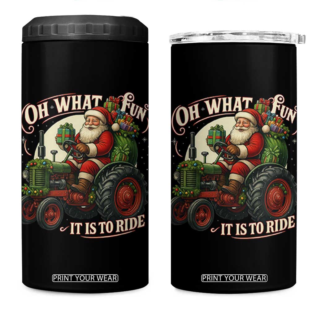Funny Christmas Farmer 4 in 1 Can Cooler Tumbler Oh What Fun It Is To Ride Santa Farm Tractor TS11 One Size: 16 oz Black Print Your Wear