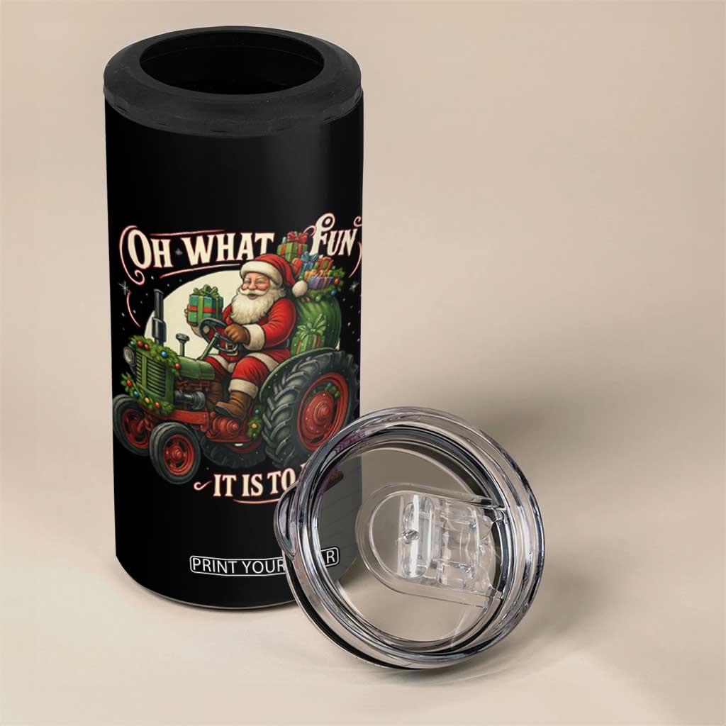 Funny Christmas Farmer 4 in 1 Can Cooler Tumbler Oh What Fun It Is To Ride Santa Farm Tractor TS11 Print Your Wear