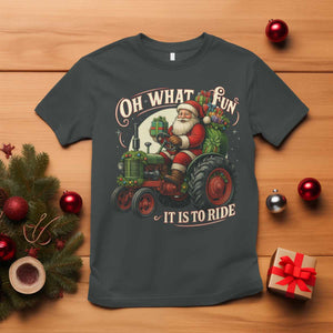 Funny Christmas Farmer T Shirt Oh What Fun It Is To Ride Santa Farm Tractor TS11 Dark Heather Print Your Wear