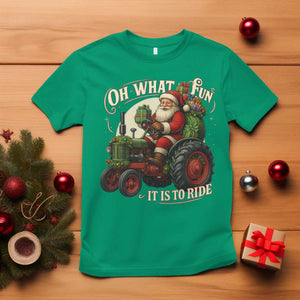 Funny Christmas Farmer T Shirt Oh What Fun It Is To Ride Santa Farm Tractor TS11 Irish Green Print Your Wear