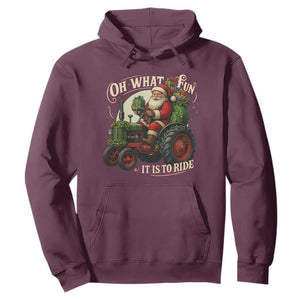 Funny Christmas Farmer Hoodie Oh What Fun It Is To Ride Santa Farm Tractor TS11 Maroon Print Your Wear