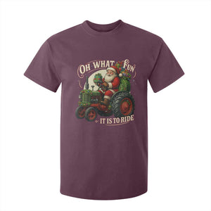Funny Christmas Farmer T Shirt For Kid Oh What Fun It Is To Ride Santa Farm Tractor TS11 Maroon Print Your Wear