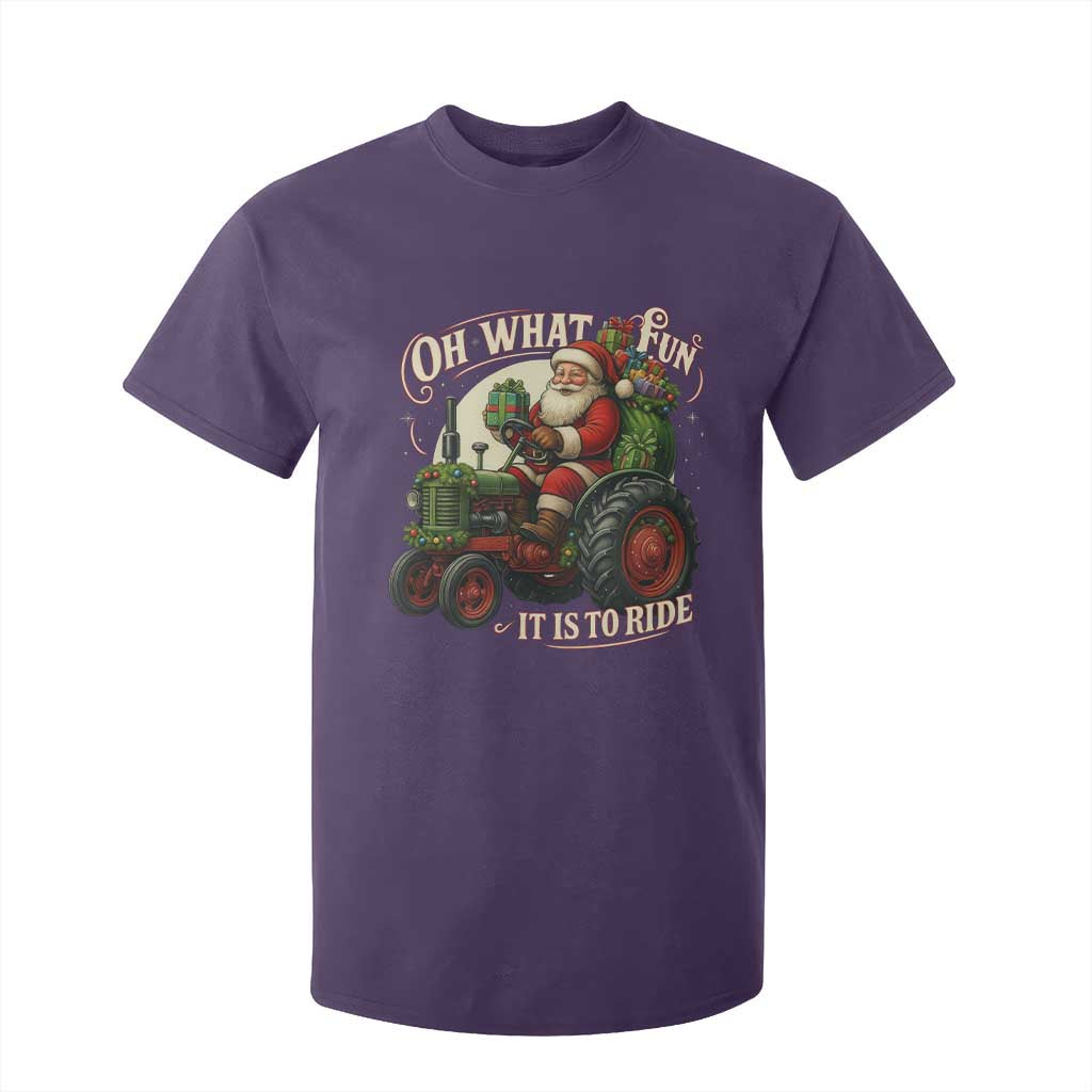 Funny Christmas Farmer T Shirt For Kid Oh What Fun It Is To Ride Santa Farm Tractor TS11 Purple Print Your Wear