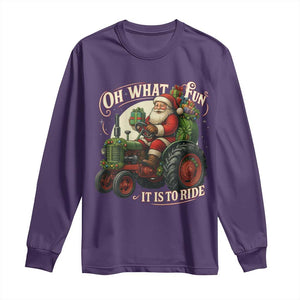 Funny Christmas Farmer Long Sleeve Shirt Oh What Fun It Is To Ride Santa Farm Tractor TS11 Purple Print Your Wear