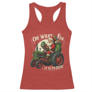Funny Christmas Farmer Racerback Tank Top Oh What Fun It Is To Ride Santa Farm Tractor TS11 Red Print Your Wear