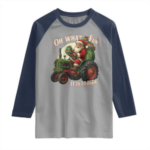 Funny Christmas Farmer Raglan Shirt Oh What Fun It Is To Ride Santa Farm Tractor TS11 Sport Gray Navy Print Your Wear