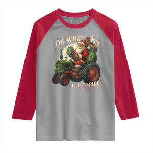 Funny Christmas Farmer Raglan Shirt Oh What Fun It Is To Ride Santa Farm Tractor TS11 Sport Gray Red Print Your Wear