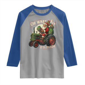Funny Christmas Farmer Raglan Shirt Oh What Fun It Is To Ride Santa Farm Tractor TS11 Sport Gray Royal Print Your Wear