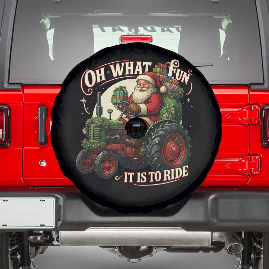 Funny Christmas Farmer Spare Tire Cover Oh What Fun It Is To Ride Santa Farm Tractor TS11 Black Print Your Wear