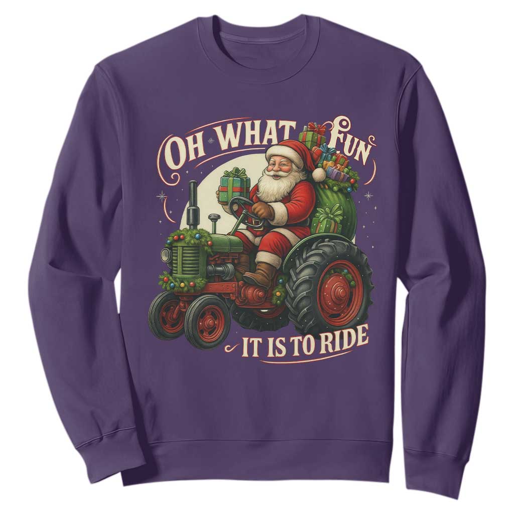 Funny Christmas Farmer Sweatshirt Oh What Fun It Is To Ride Santa Farm Tractor TS11 Purple Print Your Wear