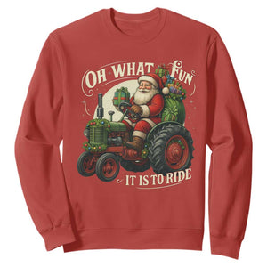 Funny Christmas Farmer Sweatshirt Oh What Fun It Is To Ride Santa Farm Tractor TS11 Red Print Your Wear