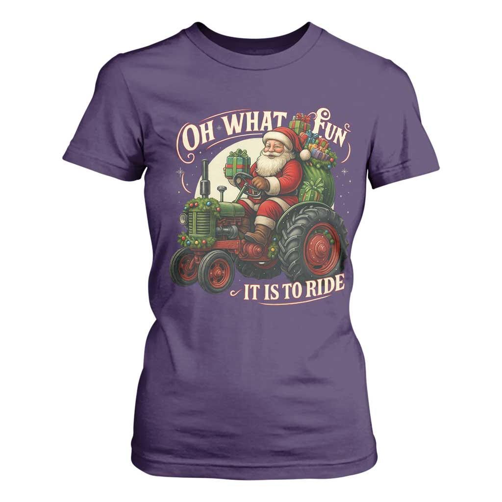 Funny Christmas Farmer T Shirt For Women Oh What Fun It Is To Ride Santa Farm Tractor TS11 Purple Print Your Wear
