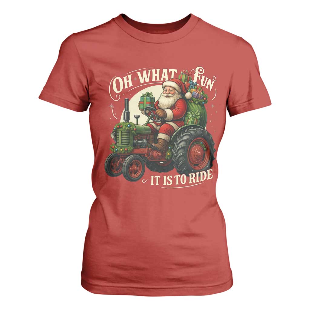 Funny Christmas Farmer T Shirt For Women Oh What Fun It Is To Ride Santa Farm Tractor TS11 Red Print Your Wear
