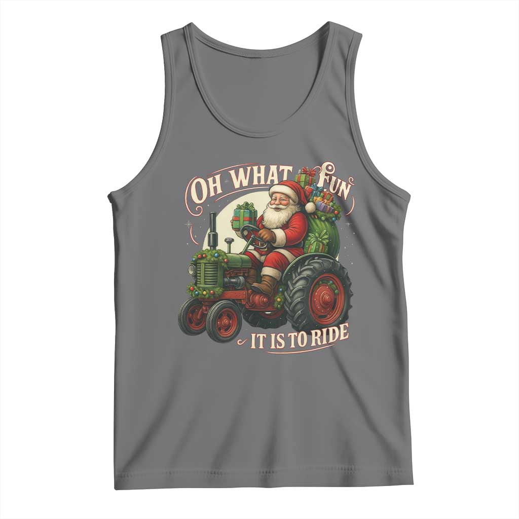 Funny Christmas Farmer Tank Top Oh What Fun It Is To Ride Santa Farm Tractor TS11 Black Heather Print Your Wear