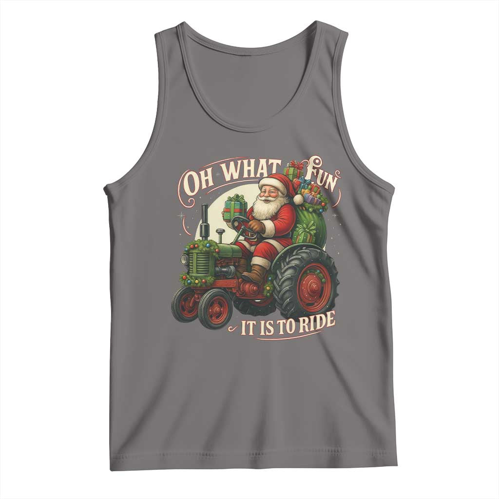 Funny Christmas Farmer Tank Top Oh What Fun It Is To Ride Santa Farm Tractor - Print Your Wear