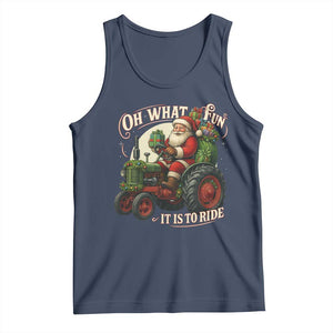 Funny Christmas Farmer Tank Top Oh What Fun It Is To Ride Santa Farm Tractor TS11 Navy Print Your Wear
