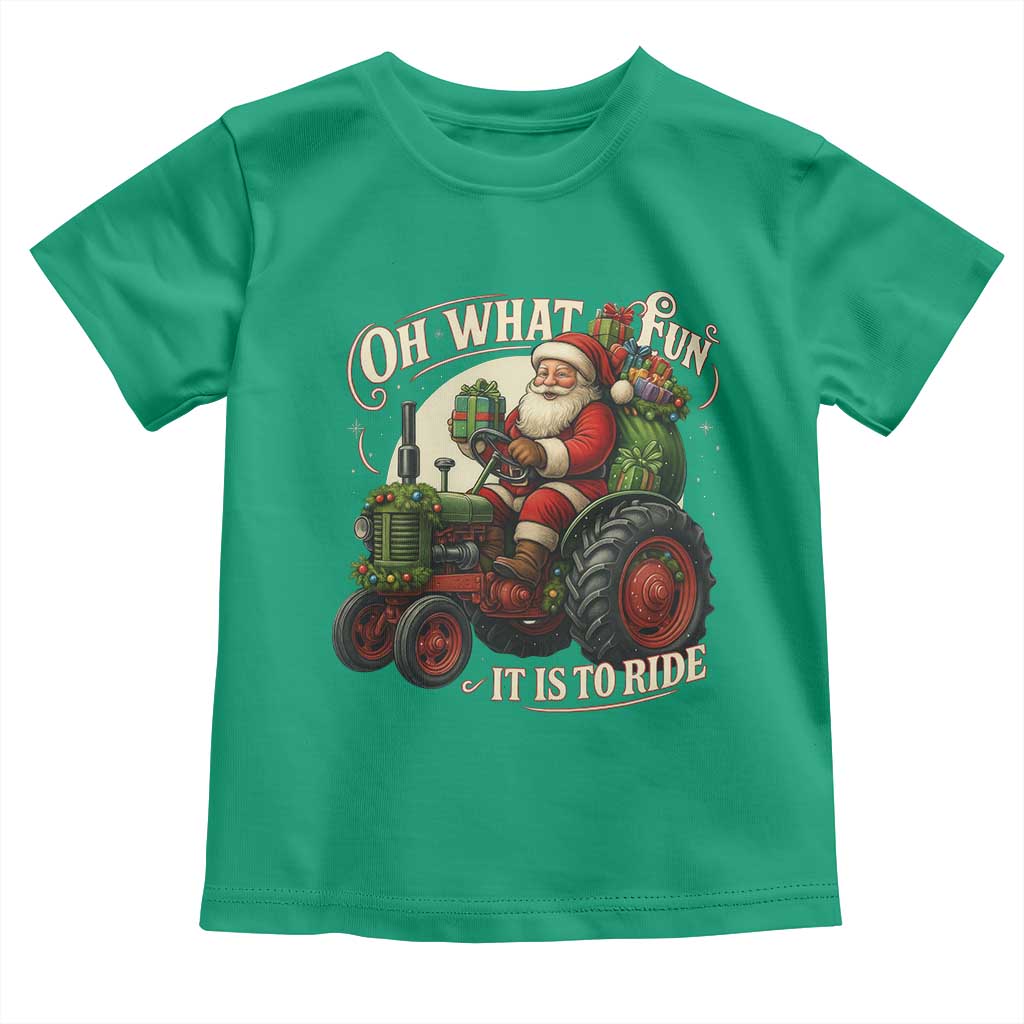 Funny Christmas Farmer Toddler T Shirt Oh What Fun It Is To Ride Santa Farm Tractor TS11 Irish Green Print Your Wear