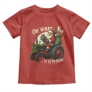 Funny Christmas Farmer Toddler T Shirt Oh What Fun It Is To Ride Santa Farm Tractor TS11 Red Print Your Wear