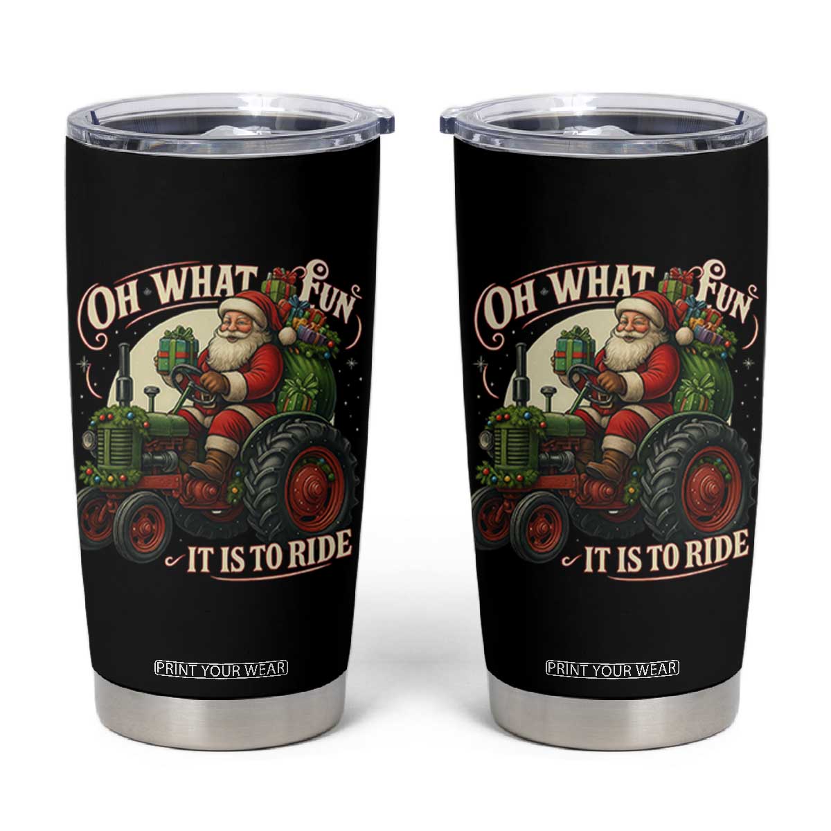 Funny Christmas Farmer Tumbler Cup Oh What Fun It Is To Ride Santa Farm Tractor TS11 Black Print Your Wear