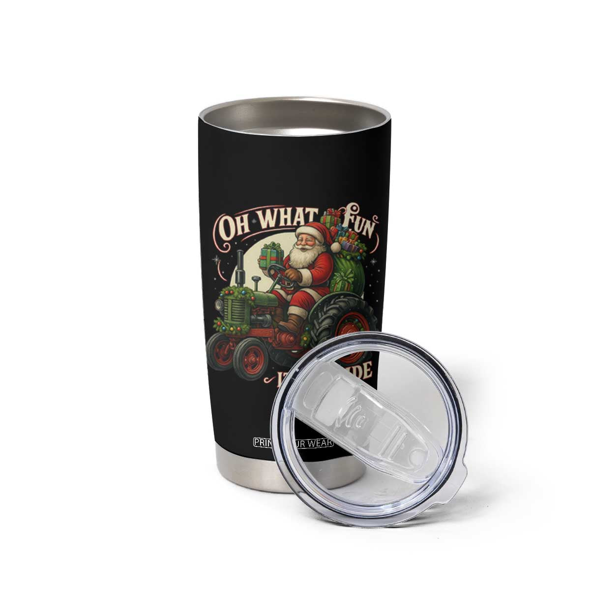 Funny Christmas Farmer Tumbler Cup Oh What Fun It Is To Ride Santa Farm Tractor TS11 Print Your Wear