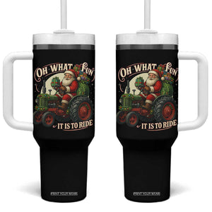 Funny Christmas Farmer Tumbler With Handle Oh What Fun It Is To Ride Santa Farm Tractor TS11 One Size: 40 oz Black Print Your Wear