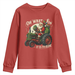 Funny Christmas Farmer Youth Sweatshirt Oh What Fun It Is To Ride Santa Farm Tractor TS11 Red Print Your Wear