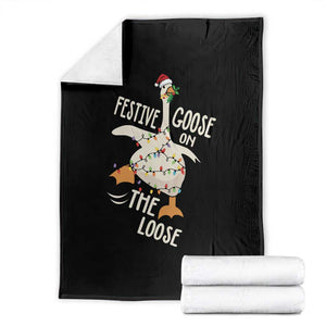 Funny Goose Christmas Throw Blanket Festive Goose On The Loose Xmas Lights TS11 Black Print Your Wear