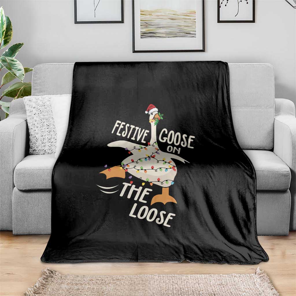 Funny Goose Christmas Throw Blanket Festive Goose On The Loose Xmas Lights TS11 Print Your Wear