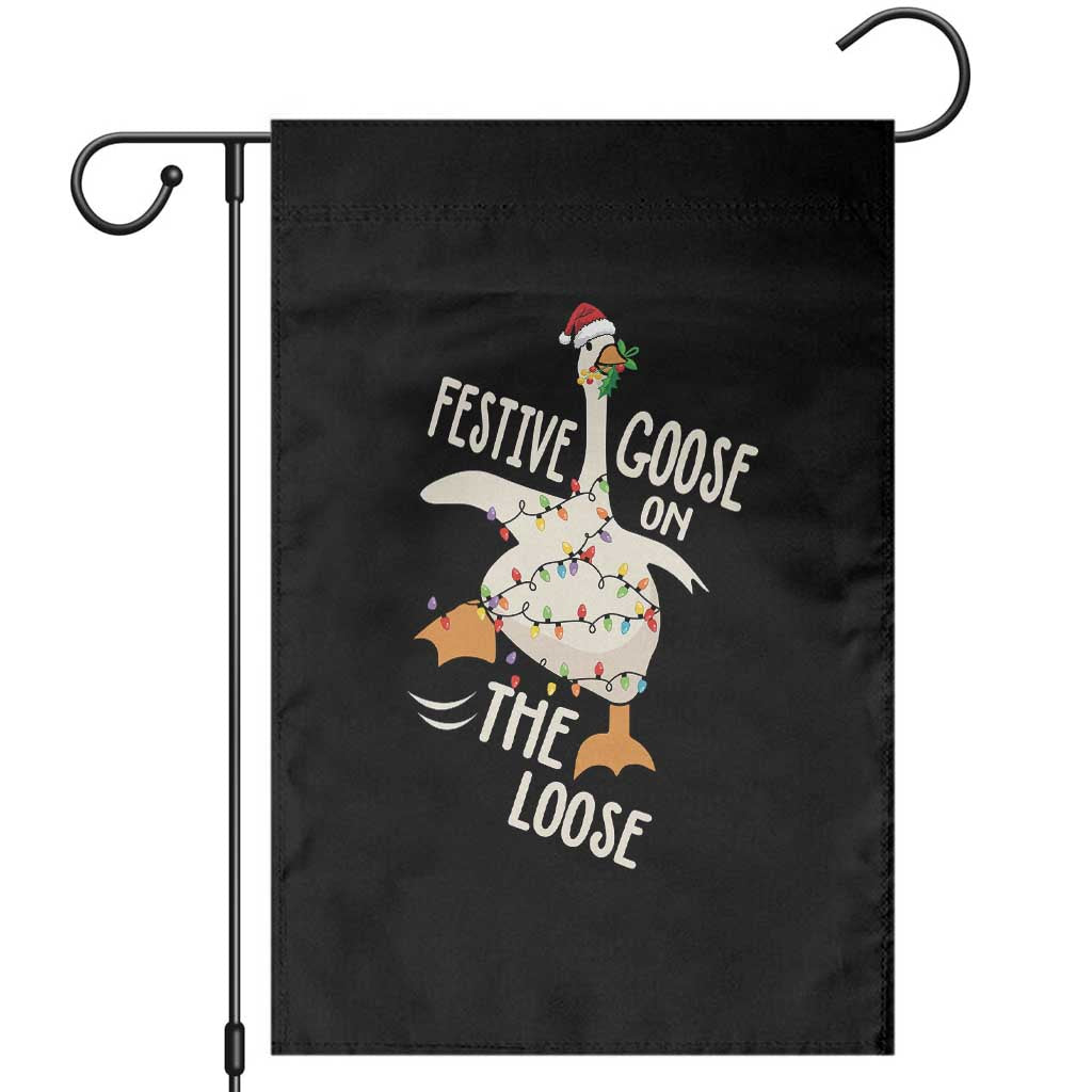 Funny Goose Christmas Garden Flag Festive Goose On The Loose Xmas Lights TS11 Black Print Your Wear