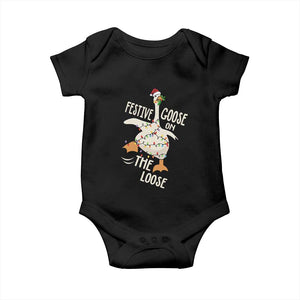 Funny Goose Christmas Baby Onesie Festive Goose On The Loose Xmas Lights TS11 Black Print Your Wear