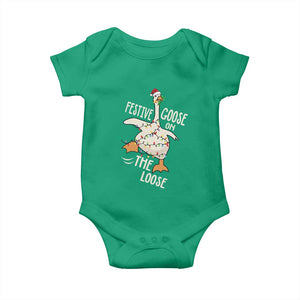 Funny Goose Christmas Baby Onesie Festive Goose On The Loose Xmas Lights TS11 Irish Green Print Your Wear