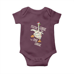 Funny Goose Christmas Baby Onesie Festive Goose On The Loose Xmas Lights TS11 Maroon Print Your Wear