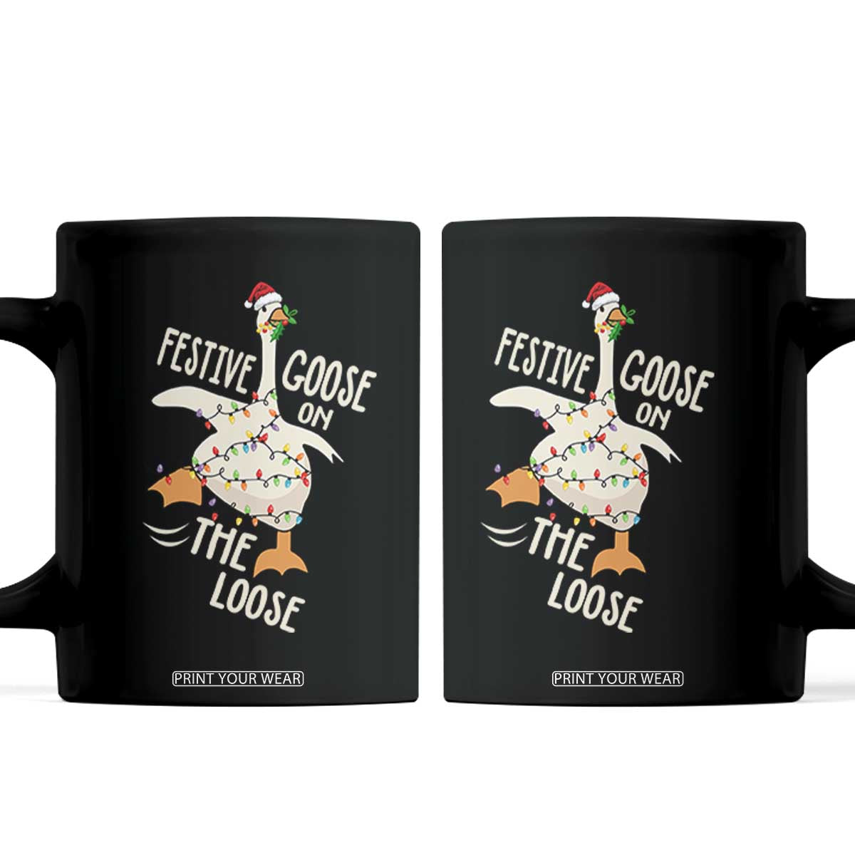 Funny Goose Christmas Coffee Mug Festive Goose On The Loose Xmas Lights TS11 Black Print Your Wear