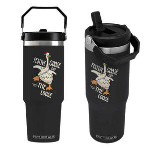 Funny Goose Christmas Flip Straw Tumbler Festive Goose On The Loose Xmas Lights TS11 One Size: 30 oz Black Print Your Wear