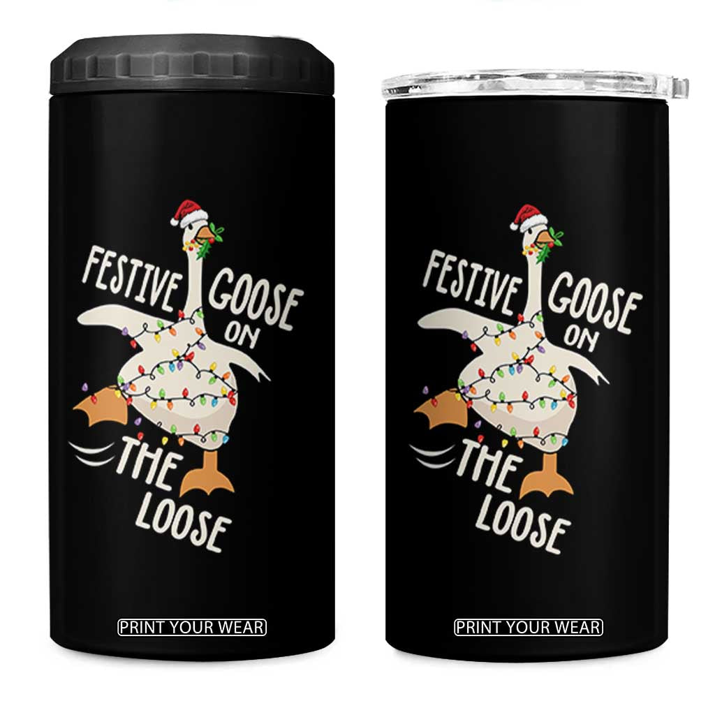 Funny Goose Christmas 4 in 1 Can Cooler Tumbler Festive Goose On The Loose Xmas Lights TS11 One Size: 16 oz Black Print Your Wear