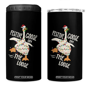 Funny Goose Christmas 4 in 1 Can Cooler Tumbler Festive Goose On The Loose Xmas Lights TS11 One Size: 16 oz Black Print Your Wear