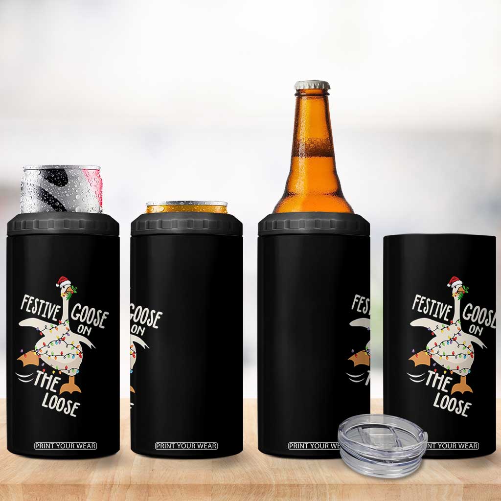 Funny Goose Christmas 4 in 1 Can Cooler Tumbler Festive Goose On The Loose Xmas Lights TS11 Print Your Wear