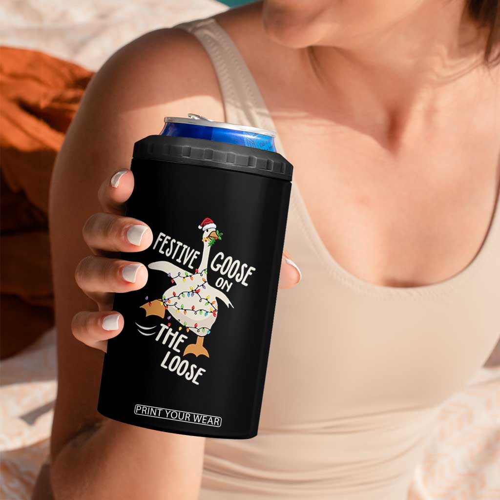 Funny Goose Christmas 4 in 1 Can Cooler Tumbler Festive Goose On The Loose Xmas Lights TS11 Print Your Wear