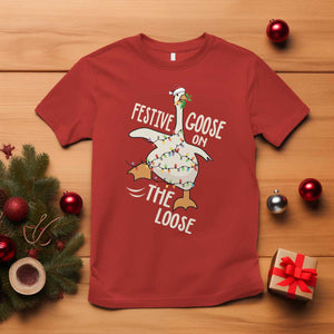Funny Goose Christmas T Shirt Festive Goose On The Loose Xmas Lights TS11 Red Print Your Wear