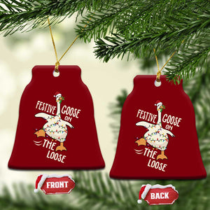 Funny Goose Christmas Ceramic Ornament Festive Goose On The Loose Xmas Lights TS11 Print Your Wear