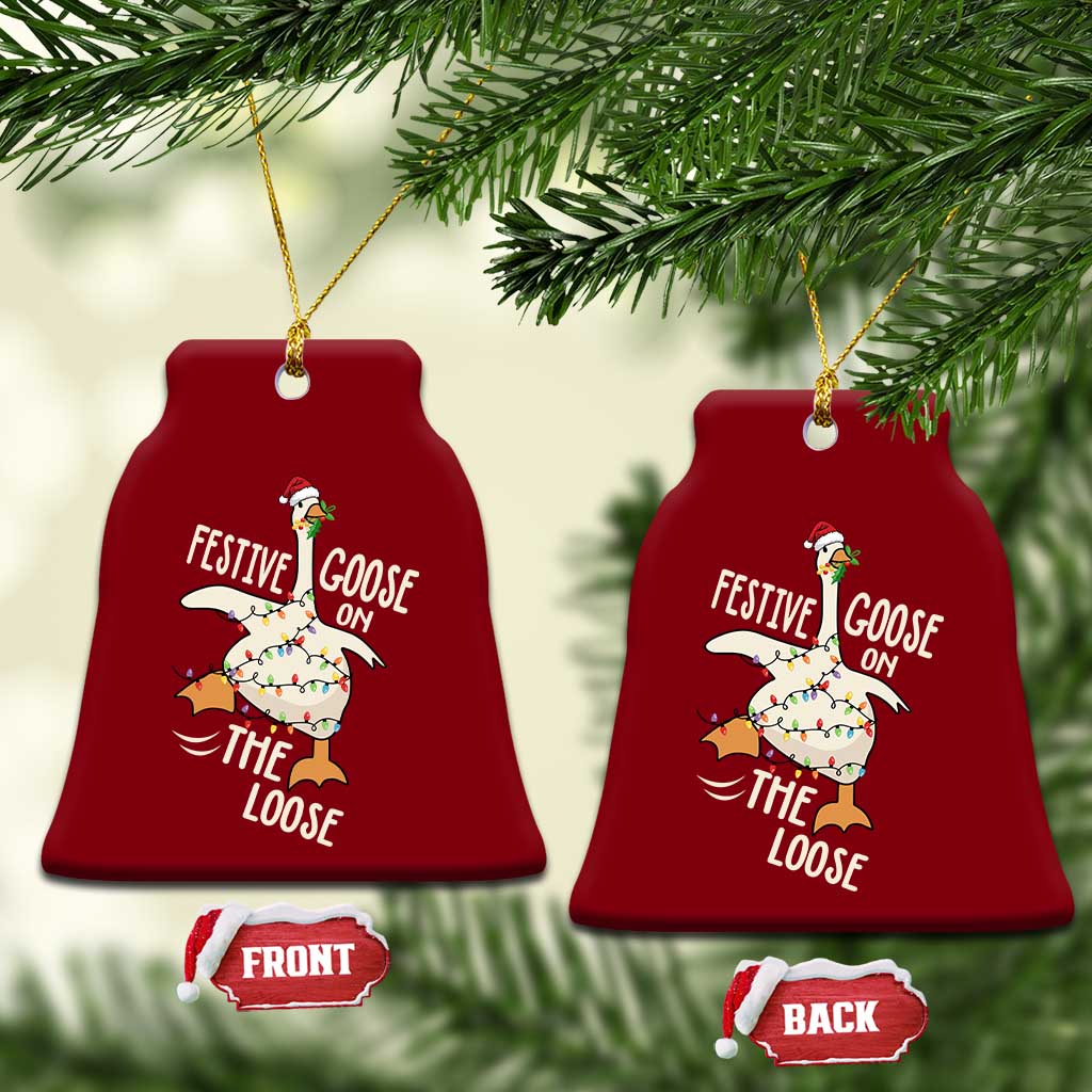 Funny Goose Christmas Ceramic Ornament Festive Goose On The Loose Xmas Lights TS11 Print Your Wear