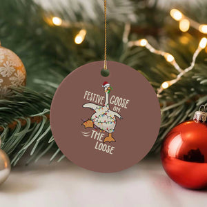 Funny Goose Christmas Ceramic Ornament Festive Goose On The Loose Xmas Lights TS11 1pc Mocha Print Your Wear