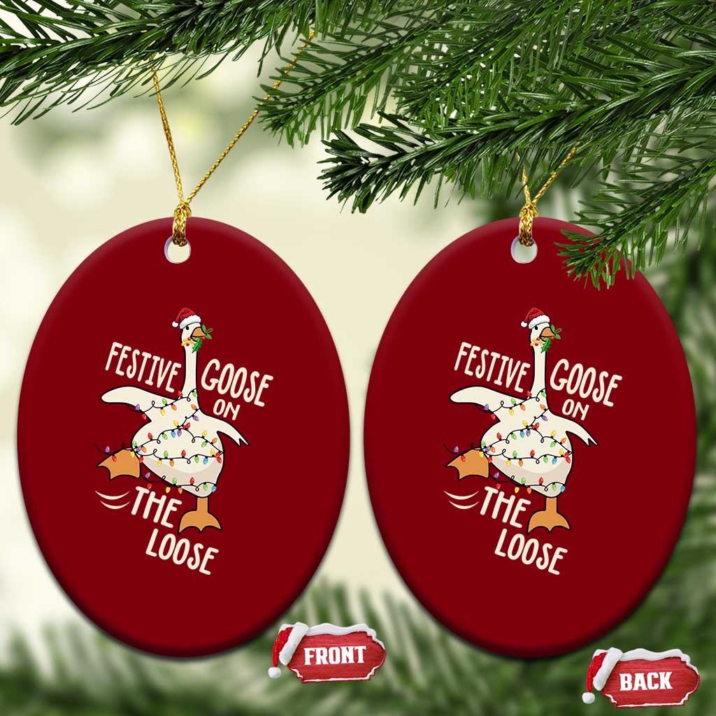 Funny Goose Christmas Ceramic Ornament Festive Goose On The Loose Xmas Lights TS11 Print Your Wear